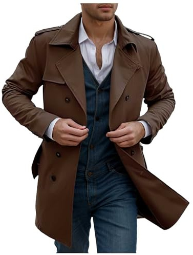Veste Cuir Homme Hiver Chaud manteau pour hommes dans le Long Trench décontracté à Double boutonnage Ensemble Été Garçon