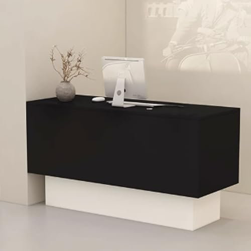 GUQASDV Reception Desk Salon, Empfangstheke Rezeption, Empfangstresen für Praxis, Bürotheke Reception Tisch Holzwerkstoff für Lobby, Salon und Empfangsraum(Black+White,90x50x90cm)