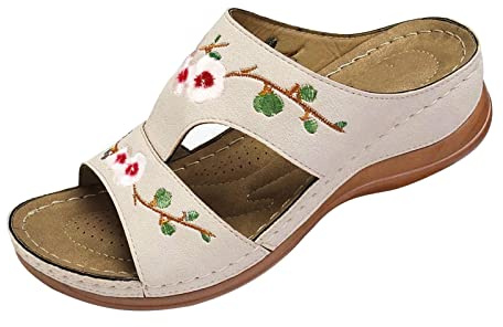 Women's Clogs Mules Fashionable Summer Sandals, Comfortable Women's Orthopaedic, Women's Barefoot Shoes, Platform Slippers Made of Leather, Trekking Soft Open Sandals, Arch Support, White, 5 UK