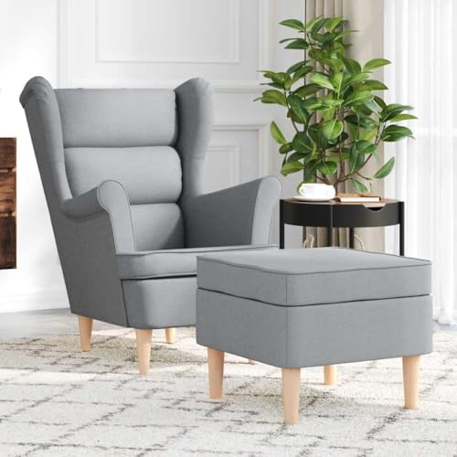 Massibinet Sessel mit Fußhocker Hellgrau Stoff Loungesessel mit Liegefunktion Polstersessel