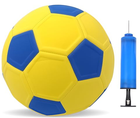 GOEDCH Pallone da Calcio Curvo Taglia 5, Palla Curve in Eva Gommata Leggera Gialla e Blu, Swerve Pallone Resistente con Pompa e Ago per Allenamento Indoor e Outdoor