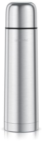Arendo – Edelstahl Thermoflasche 750 ml – Isolierfalsche mit Automatikverschluss – 360° Trinköffnung – hält warm/kalt – auslaufsicher - mit Becher - Silber