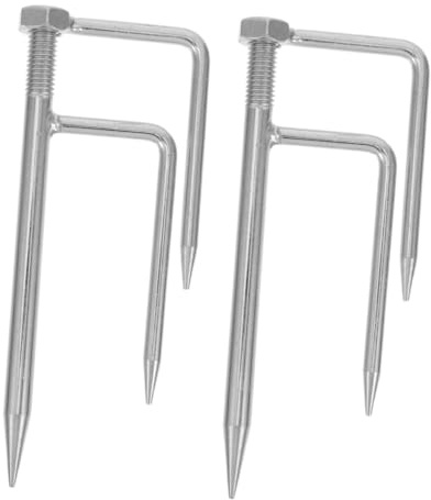 Milisten 2 Piezas Estacas para Sombrilla de Patio, Ancla de Tierra Galvanizada Pequeña Diseño de Tres Puntas, Soporte Resistente para Paraguas de Playa y Césped, Base Portátil para