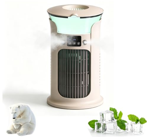 Enfriador de Aire Silencioso Evaporativo, Refrigeración por Bruma Fría, 3 Velocidades de Ventilación, Tanque de Agua de 880ml, Sin Tubo de Escape, Para Habitación, Oficina, Camping (Blanco)
