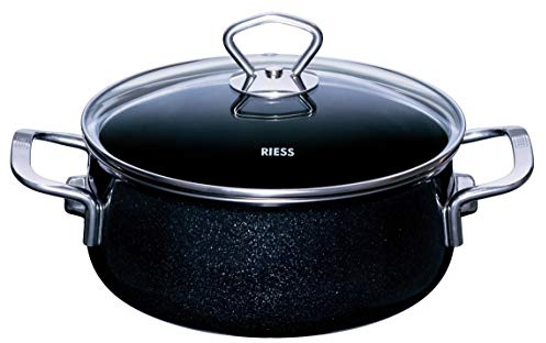 Riess, 0709-009, Kasserolle mit Glasdeckel Ø 20cm, BLACK MAGIC, Emaille, Vol. (rec.): 2,0 Liter, Made in Österreich, LBH: 29,0x21,3x15,5cm, 2,210kg, Induktionskocher kompatibel, Gasherd geeignet
