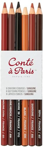 Conté a Paris 50107 Sanguine Stifte in Künstlerqualität für kontrastreiches und flächiges Zeichnen, Schreiben und Skizzieren - 6er Set Sanguine Stifte
