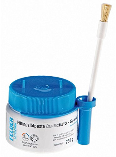 FELDER Fittingslötpaste Cu-Rofix 3-Spezial mit Pinsellöcher Flussmittel Kupfer Lötpaste S-Sn97Cu3 VPE: 250g