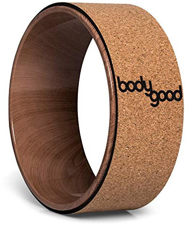 BodyGood Yoga Rad Holz aus rutschfestem Kork zur Flexibilitätsverbesserung für Yoga & Fitness, 33cm Durchmesser, geruchsneutral, stabil und nachhaltig