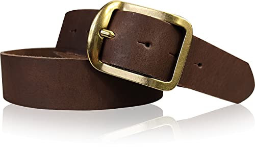 FRONHOFER Jeansgürtel aus echtem Rindsleder 4 cm breit 2-3 mm dünn mit Dornschnalle in Messingoptik 7 x 5,5 für Damen und Herren Made in Germany