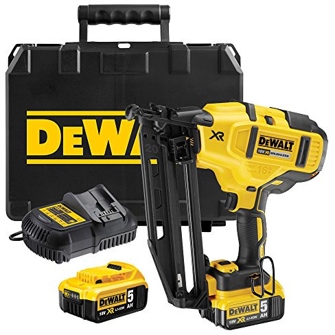 DEWALT - Cloueur de Finition XR 18V 5 Ah - DCN660P2-QW - Cloueur sans Fil avec Coffret, 2 Batteries et Chargeur - 16 Ga - Sans Gaz - Coup par Coup ou Rafale - Magasin 20° de 110 Clous Ø1,2 mm