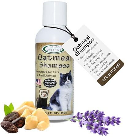 Mad About Organics Oatmeal Shampoo for Cats & Small Pets – Gentle, Balanced Formula for Skin & Coat Health – Comforts Dry Skin Care for Small Pets 4 Weeks & Up, Including Pregnant Pets – 4 oz
