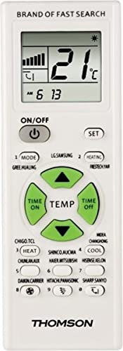 Thomson | Mando a Distancia Universal para Aire Acondicionado, Control Remoto para Aire Acondicionado, Compatible con múltiples Marcas, fácil instalación, Pantalla LCD, Temporizador, Blanco.