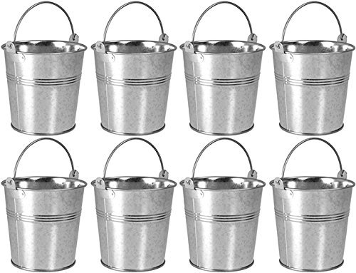 8 x Small 9cm Galvanised Metal Serving Buckets / Cutlery Caddies