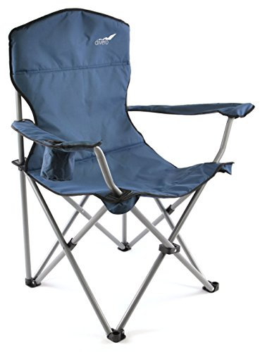 Divero Faltstuhl XL mit Armlehne dunkelblau Getränkehalter Tragetasche 110x60x60 cm bis 160 kg extra breit stabil Campingstuhl Angelstuhl Stahlrahmen 22mm