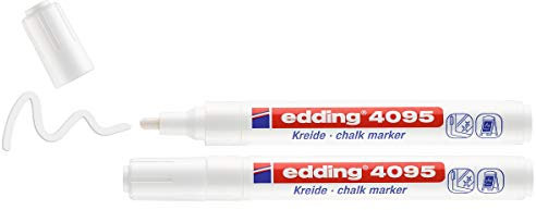 edding 4095 chalk marker - white - 2 chalk pens - round nib 2-3 mm - medium-nib wet wipe pen for chalkboards, windows, glass, mirrors - liquid chalk marker pens for opaque coverage