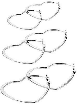 JewelryWe Schmuck Damen Ohrringe, Edelstahl, große Creolen Liebe Herz Ohrschmuck Ohrstecker, Silber, 35/46/55mm