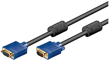 Goobay 93613 VGA auf VGA Kabel 1,8m Monitorkabel / Full HD SVGA Bildschirmkabel / VGA Stecker 15 polig vergoldet / 2x Ferritkern Monitor Kabel / Blau / 1,8 Meter
