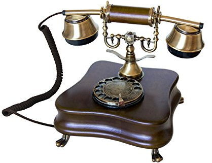 Opis 1921 Cable - Modell B - Retro Telefon/Altes Telefon mit Wählscheibe/Festnetztelefon Retro/Antike Deko/Telefon Retro/Telefon Antik/Drehscheiben Telefon aus Holz mit Metallklingel
