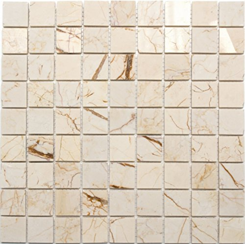 Mosaik Quadrat golden cream poliert mit Struktur Marmor Naturstein Küche, Mosaikstein Format: 32x32x8 mm, Mattengröße: 305x305 mm, 10 Matten