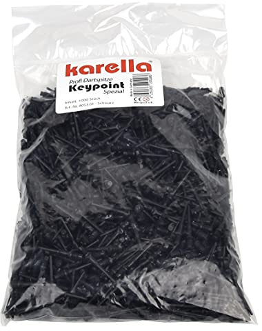 Karella Profi Dartspitzen Keypoint-Special, 2BA Gewinde, 1000 Stück, extrem stabil, äußerst langlebig, schwarz
