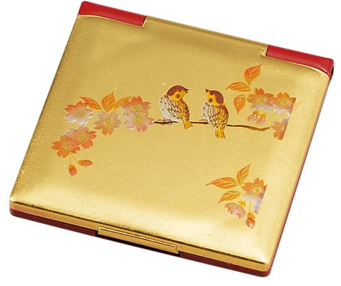ミタニ 山中漆器(Mitani) Square Compact Mirror Gold Foil Flower Bird M14534-2