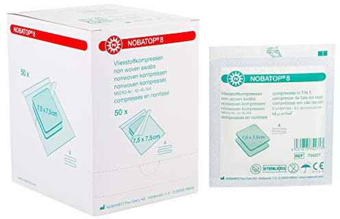 NOBATOP 8 Sterile Vliesstoffkompresse 50 Stück, Größen:7.5 x 7.5 cm