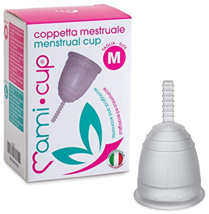 MAMICUP - Coppetta Mestruale Morbida in Silicone Medicale 100% Made in Italy, Totalmente Anallergica Priva di Lattice e Additivi, Coppette Mestruali per Ciclo - Taglia M - Trasparente