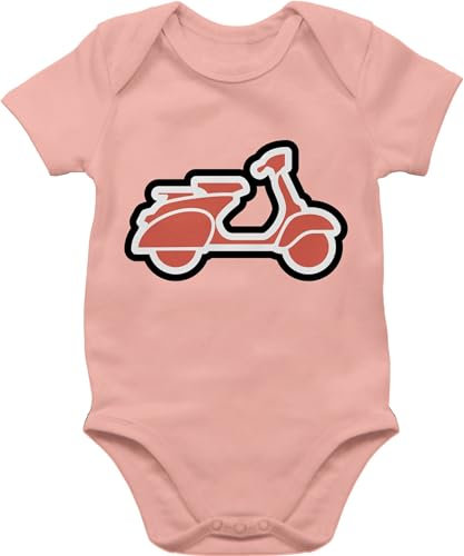 Baby Body Junge Mädchen - Bagger Traktor und Co. - Roller Moped - 1/3 Monate - Babyrosa - biker strampler mit flugzeugen fahrzeuge motorroller babybodys baby-kurzarmbodys babybody bodys kurzarm