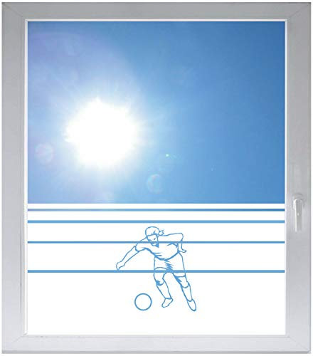 INDIGOS UG Sichtschutzfolie Glasdekorfolie Fensterfolie mit Motiv satiniert Blickdicht - w755 Fußballer - 1200 mm Länge - 500 mm Höhe Streifen - selbstklebend - matt - für Fenster