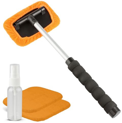 Walser Nettoyeur de vitres pour Voiture, Nettoyeur intérieur de vitres de Voiture Fonction télescopique 26-42 cm Extensible, Nettoyeur de Pare-Brise INCL. 2 Chiffons Microfibres + Vaporisateur