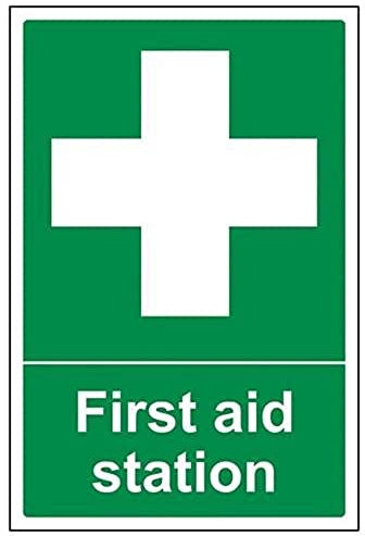 V Safety First Aid Station Sign - 200mm x 300mm - 1mm Rigid Plastic