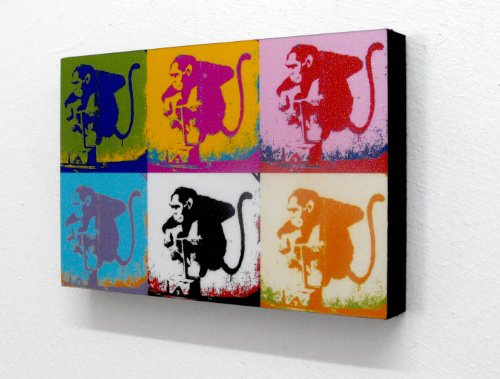Banksy Popart Monkey 6 x 4 Block Mounted Print (postcard size)