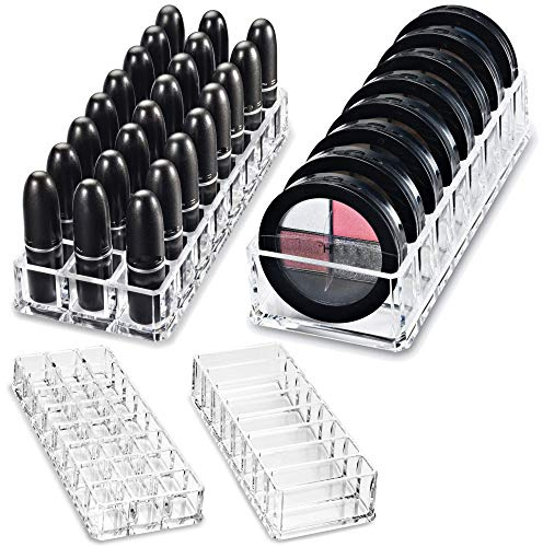 byAlegory Acrylic Lipstick & Acrylic Compact Makeup Organizer Set For Bronzer Highlighter Powder & Blush 32 Space Refillable Cosmetic Storage - Clear