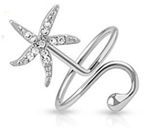Bungsa Nagelring Kristall Zirkonia Stein mit Stern Starfish Nail Ring Zehenring (Zehring Fussschmuck Fussring Toe-Ring Nail Ring Mittelring Nagelring biegbar verstellbar)