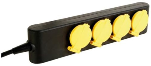 Perel Multipresa IP44 per uso interno ed esterno con 4 prese Schuko tipo F e coperchi a scatto, cavo di prolunga in neoprene da 1,5 m, 3500 W, con sicurezza bambini, ideale per giardino, terrazza e
