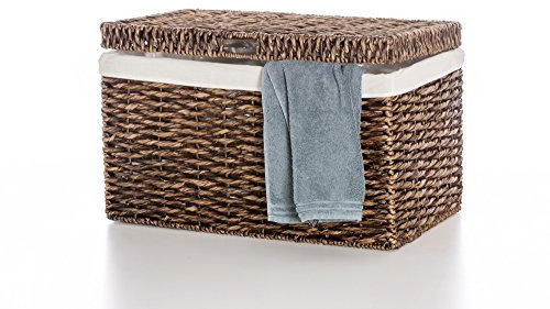 Casa Mina® Wäschetruhe mit Deckel 70 x 44 x 45cm hoch I Atmungsaktive Wäschetruhe geflochten aus 100% Naturfaser I Robuster Wäschesammler mit Griffen & waschbarem Innensack I Wäschetruhe - Bali