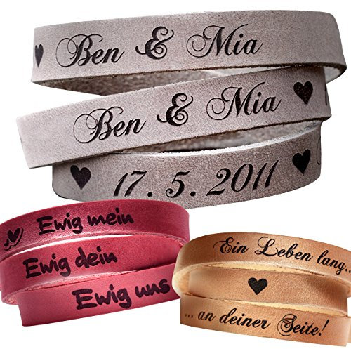 schenkYOU® Wickelarmband mit Gravur gestalten - Echt Lederarmband mit Ihrem Wunschtext graviert