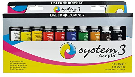Daler Rowney System3 - colori acrilici set 10 tubi da 37 ml colori assortiti