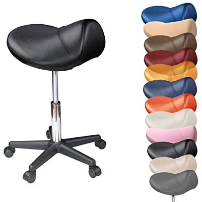 Sattelhocker mit Rollen Sattelstuhl ergonomisch - Rollhocker Drehhocker Arbeitshocker Bürostuhl mit Sattelsitz - Hocker höhenverstellbar in vielen Farben - vorbeugend gegen Rückenschmerzen (Schwarz)