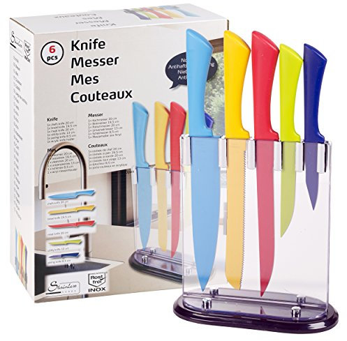 Coloré Set de couteaux avec support, 6 pièces