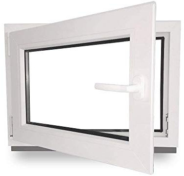 Kellerfenster - Kunststoff - Fenster - innen weiß/außen weiß - BxH: 90 x 60 cm - 900 x 600 mm - DIN Links - 2 fach Verglasung - 60 mm Profil