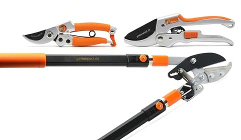 GARTENPAUL 3er Set: Astschere Amboss mit Ratschenfunktion und Teleskopgriffen + Ratschengartenschere Premium + Damengartenschere Lady, inkl. kostenloser Klingenschleifservice
