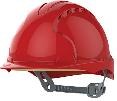 JSP EVO3 Comfort Safety Helmet Hard Hat Slip Ratchet Vented Red, UK Made | Protection for construction, building and industry. Comfort Plus fabric harness for enhanced wearer comfort. EN397 certified.