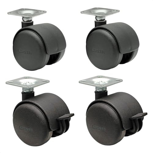 WAGNER Möbelrollen/Doppelrollen 4tlg. Set - HART - Durchmesser Ø 50 mm, Bauhöhe 65 mm, Anschraubplatte 42 x 42 cm, 2 mit Feststeller, Tragkraft 50 kg/Rolle - Made in Germany - 02002688