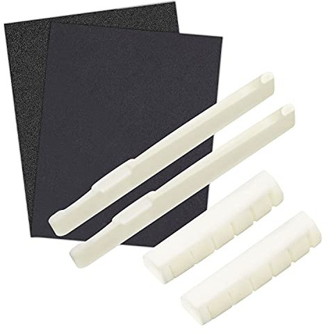 2 Set aus echtem Knochen Brücke Sattel und Mutter Ersatz Kompatibel für Akustik Gitarre