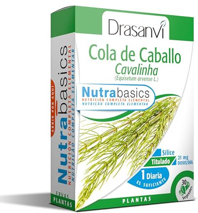 DRASANVI NUTRABASICS COLA DE CABALLO - Rica en oligoelementos y flavonoides - Ayuda a controlar la retención de líquidos - VEGANO - SIN GLUTEN - 30 cápsulas