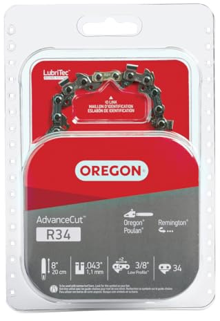 Oregon Chainsaw Chain for 8 Bar, 3/8 LP, .043 Gauge, 34 Drive Links