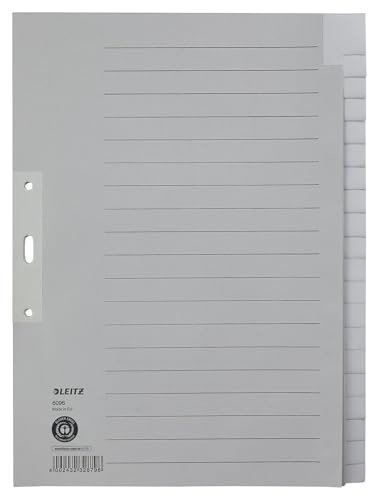 Leitz A4 20 Separador de Pestañas Blanco, Gris, Pestañas Reforzadas y Orificios, 100% Papel Reciclado, Etiqueta Ángel Azul, 60960085