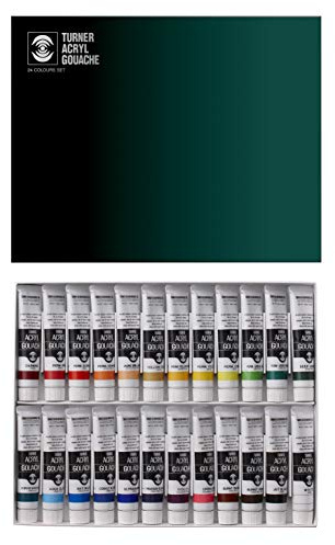 Turner Acrylic Paint Set Artist Acryl Gouache - Super Concentrated Vibrant Acrylics, Fast Drying, Velvety Matte Finish - [Set of 24 | 20 ml Tubes]