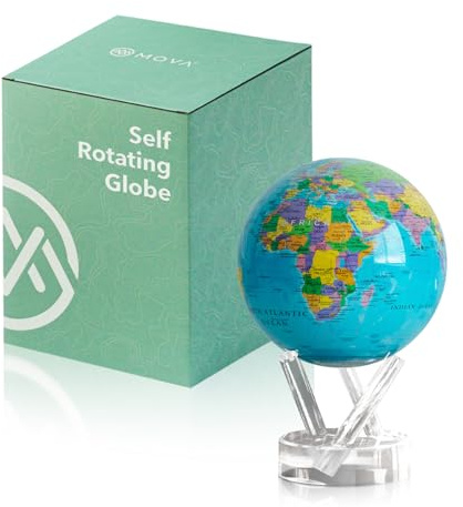MOVA Globe - Mapa Político Azul Océano Clásico (4,5) | Globo mundial giratorio alimentado por la luz | Decoración educativa del hogar, no se necesitan pilas ni cables